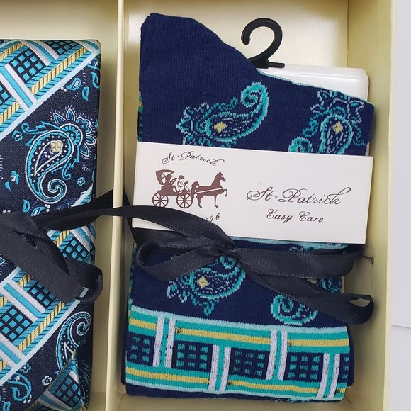 Blue Green Necktie Sock Bud Hanky Cuff Link Set - Picture 4 of 6